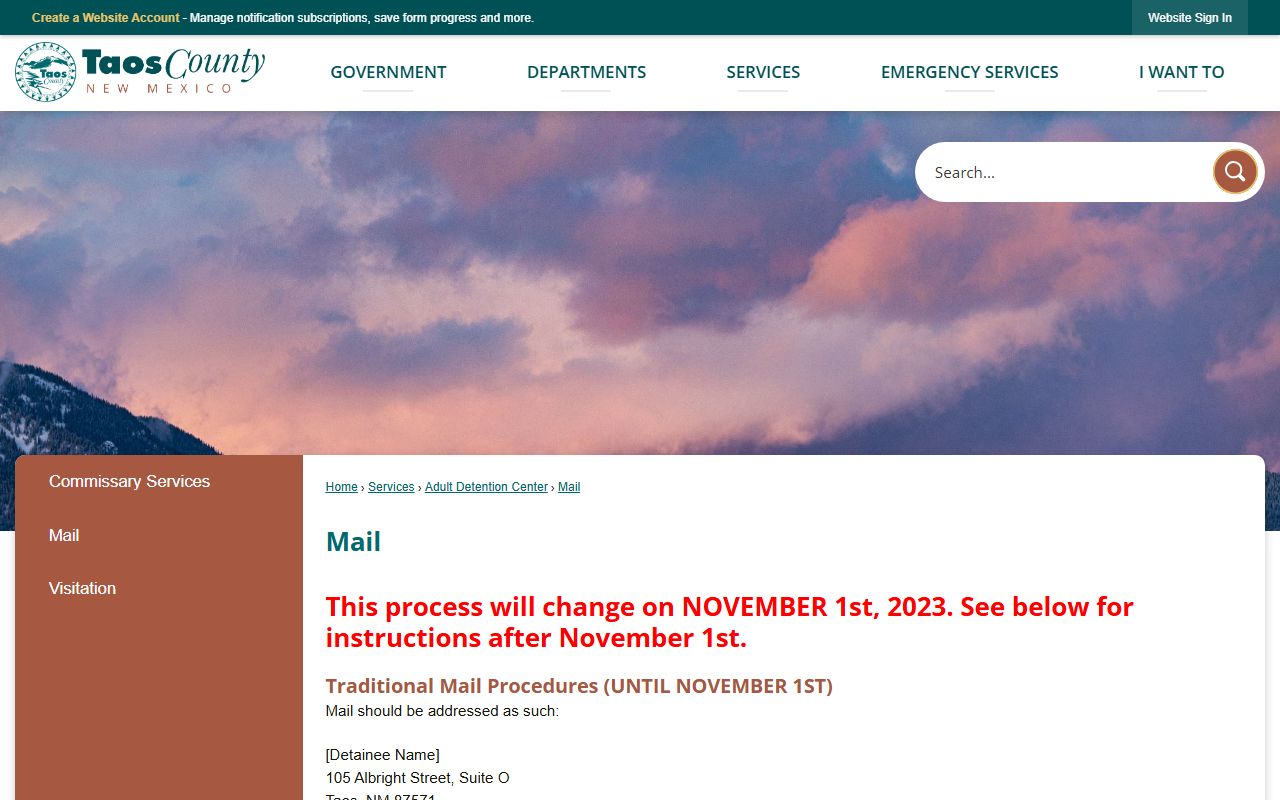 Taos County Adult Detention Center inmate mail scanning rules