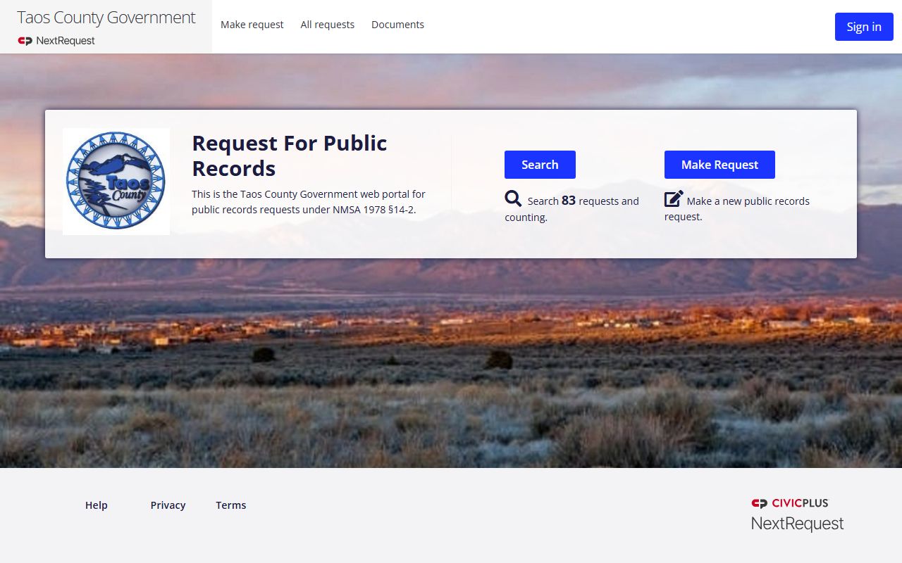 Taos County inmate records NextRequest portal